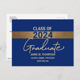 Carte Postale Classe d'or bleu de 2024 faire-part de graduation