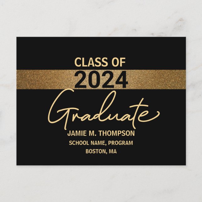 Carte Postale Classe d'or noir de 2024 faire-part de graduation (Devant)