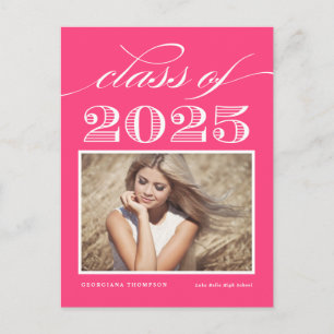Carte Postale Classe Hot Pink de 2024 Script Photo Graduation