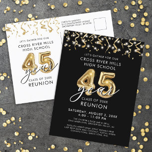 Carte Postale Classe Réunion 45 ans Black Gold Balloons Invitati