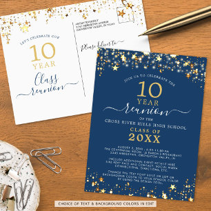 Carte Postale Classe Reunion Blue Gold Stars Éclairage chaque an