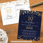 Carte Postale Classe Reunion Marine Bleu étoiles Or Éclairage Ch<br><div class="desc">Une carte postale moderne et élégante pour toute réunion d'année (présentée pour 10 ans) avec étoiles et lumières dorées, typographie manuscrite élégante et un arrière - plan de couleur personnalisé (en bleu marine) que vous pouvez changer à votre couleur d'école ou de thème de fête. Tout le texte est modifiable...</div>