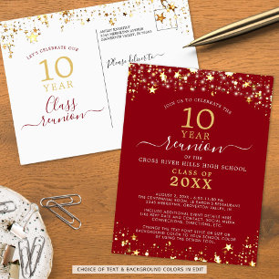 Carte Postale Classe Reunion Red Gold Stars Éclairage chaque ann