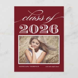 Carte Postale Classe vintage de 2025 Burgundy Photo Graduation