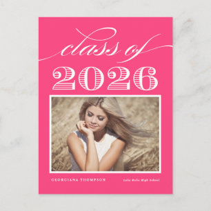 Carte Postale Classe vintage de 2025 Hot Pink Photo Graduation