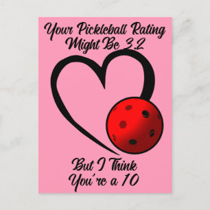 Carte Postale Classement de Pickleball Valentine Coeur rose et r
