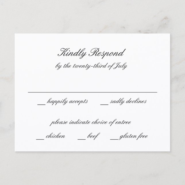 Carte Postale Classic Black and White Timeless Wedding RSVP (Devant)