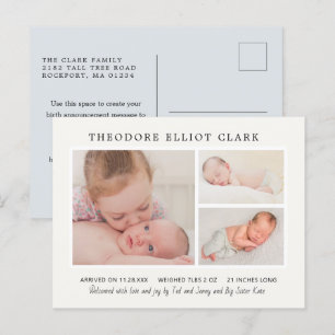 Carte Postale Classic Photo Collage Bleu Handsome Garçon Naissan