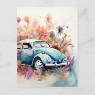 Carte Postale Classic Retro Car Floral Art