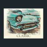 Carte Postale *~* Classic Vieux Vintage Antique Peinture Rétro<br><div class="desc">CARTE POST POSTCARD - VOITURES CLASSIQUES - Peintures de style Grunge - PERSONNALISER LE TEXTE SI VOUS LE SOUHAITEZ. - L'arrière - plan est un jaune chaud. Peintures numériques Energy Enhanced du véhicule qui est Retro Classic Vintage Antique Car, Auto, Automobiles . * Un magnifique Turquoise Classic apprécié. Le style...</div>