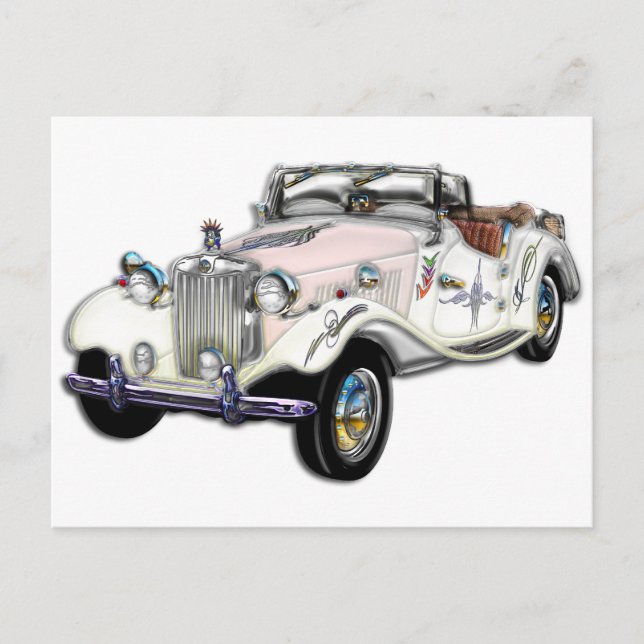 Carte Postale Classic White and Gold MG Convertible (Devant)