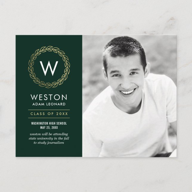 Carte Postale Classic Wreath EDITABLE COULEUR Graduation (Devant)