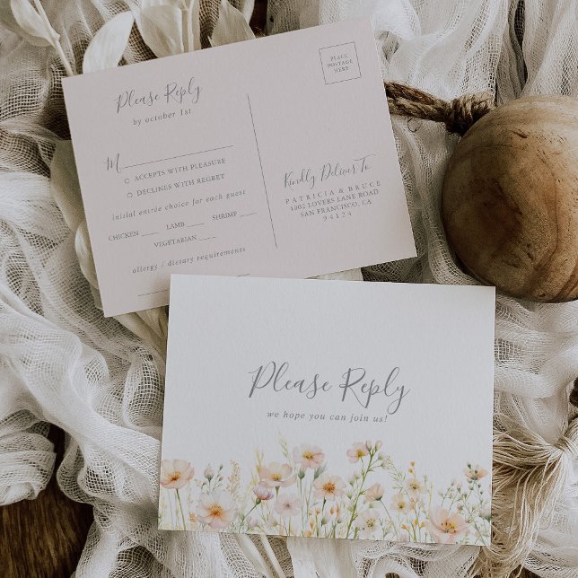 Carte postale classique Blush Fleur sauvage Menu C (Créateur téléchargé)