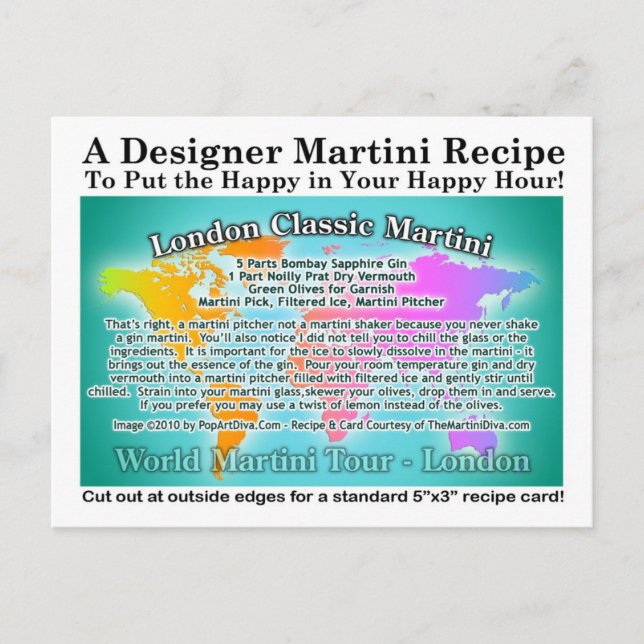 Carte postale classique de Londres Gin Martini Rec (Devant)