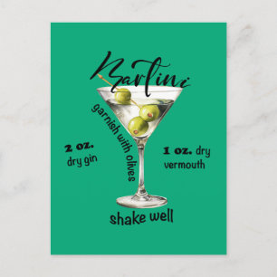 Carte Postale Classique Martini Recette Cocktail Bar Art