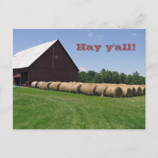 Carte postale classique Red Barn & Hay Bales