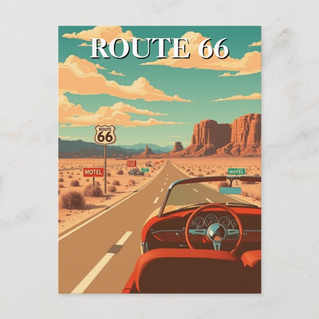 Carte Postale Classique Route 66 Road Trip Américain (Devant)