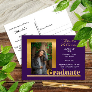 Carte Postale Classy Elegant Gold Texte Gradué 1 Photo violet