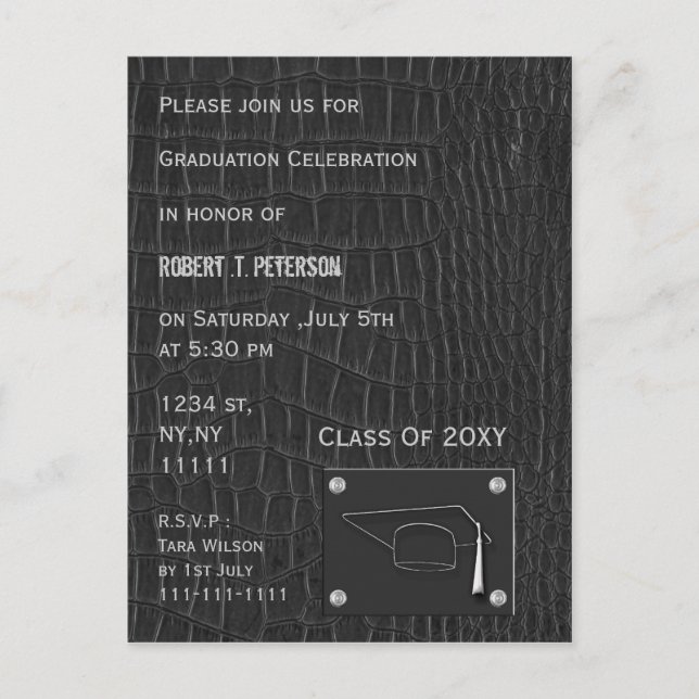 Carte Postale classy gris cuir fête de graduation Invitation (Devant)