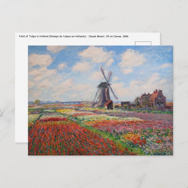 Carte Postale Claude Monet - Champ de Tulipes en Hollande (Devant / Derrière)