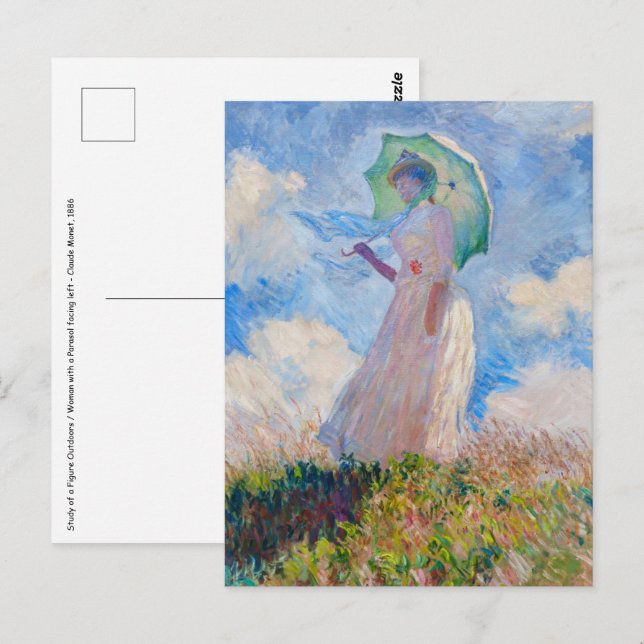 Carte Postale Claude Monet - Femme à l'ombre parasol face gauche (Devant / Derrière)