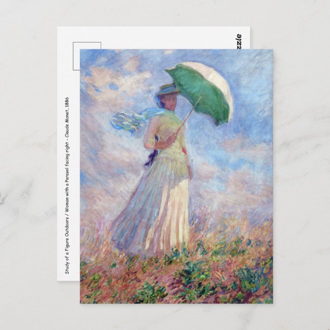 Carte Postale Claude Monet - Femme à l'ombrellé tournée vers la  (Devant / Derrière)