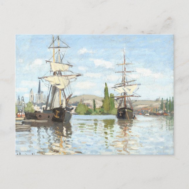 Carte Postale Claude Monet. Navires à cheval sur la Seine à Roue (Devant)