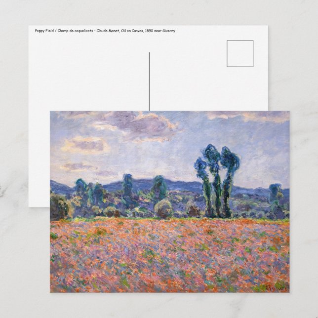 Carte Postale Claude Monet - Poppy Field 1890 (Giverny) (Devant / Derrière)