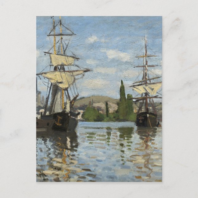 Carte Postale Claude Monet Ships on the Seine River Travel Art (Devant)