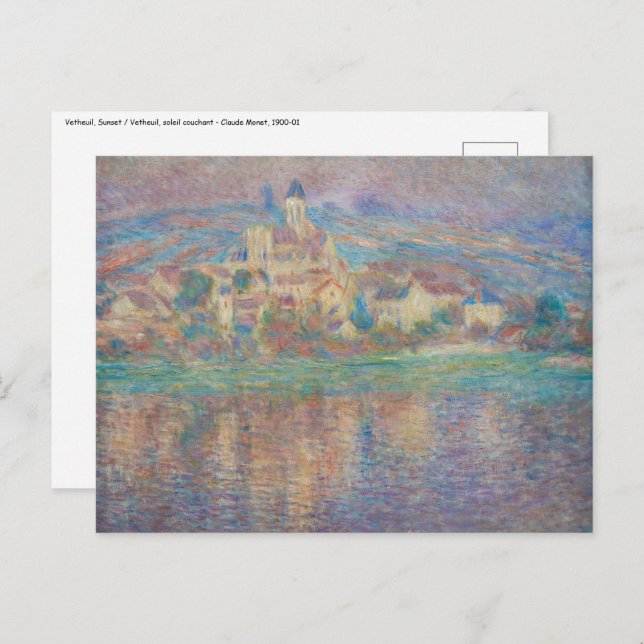 Carte Postale Claude Monet - Vetheuil, Coucher de soleil (Devant / Derrière)