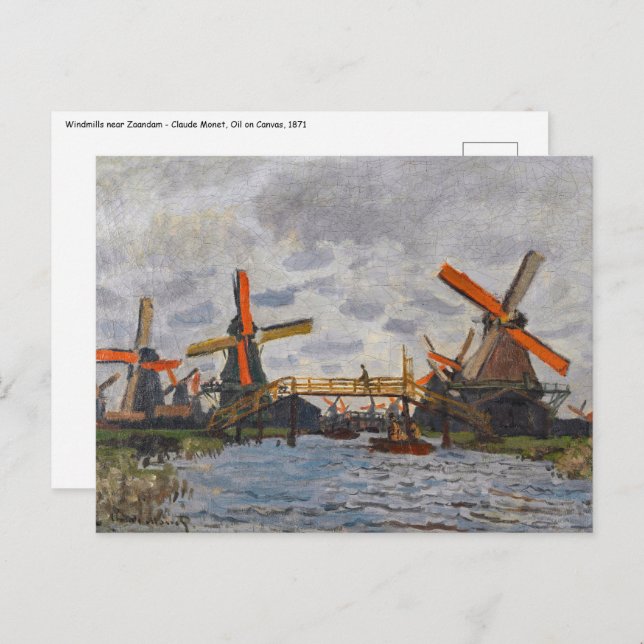 Carte Postale Claude Monet - Windmills près de Zaandam (Devant / Derrière)