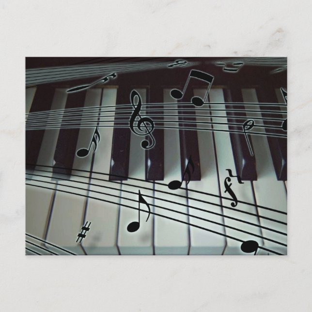 Carte Postale Clavier de piano ou d'orgue avec notes de musique (Devant)