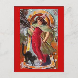 Carte Postale Clavier de sortie Chat noir Halloween Vintage