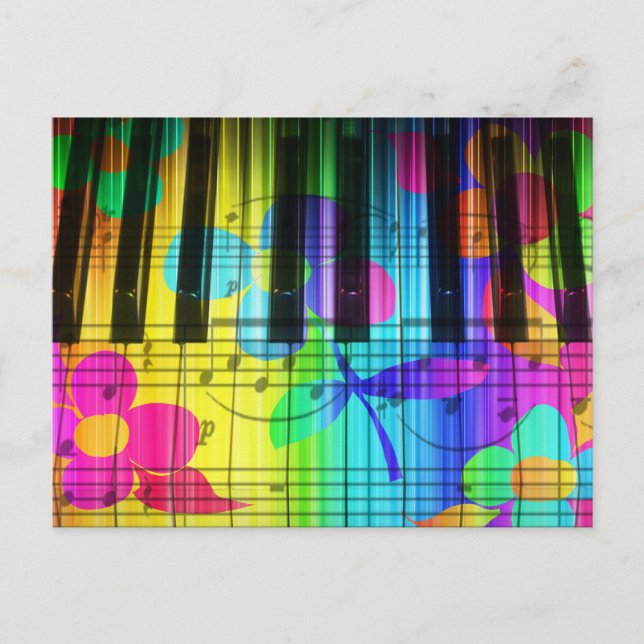 Carte Postale Clavier et fleurs de piano électrique psychédéliqu (Devant)