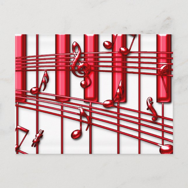 CARTE POSTALE CLAVIER ROUGE PIANO (Devant)