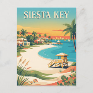 Carte Postale Clé de Siesta Affiche Vintage de Plage Floride