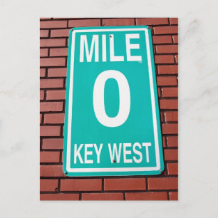 Carte Postale Clé de signe Mile Marker 0 Ouest Floride