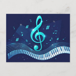 Carte Postale Clé de Sol en vague et touches de piano