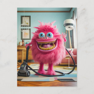 Carte Postale Cleaning Monster happy with its vacuum cleaner