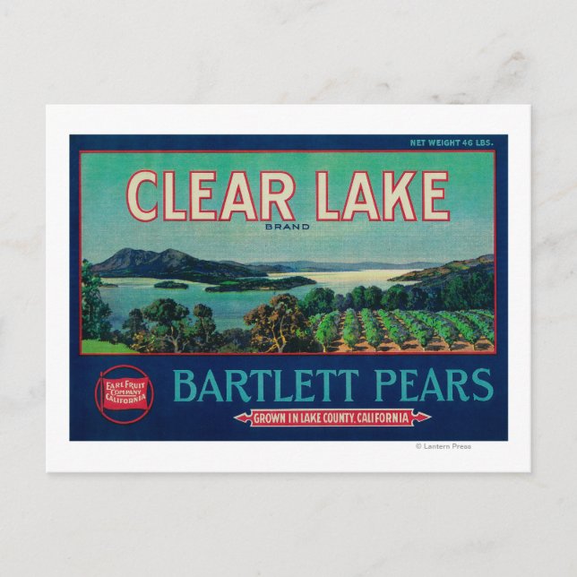 Carte Postale Clear Lake Pear Crate LabelLake County, CA (Devant)