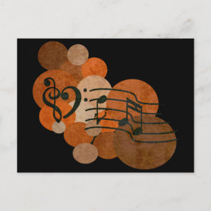 Carte Postale Clefs de musique de coeur et orange / pois d'autom