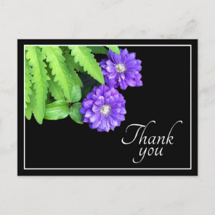Carte Postale Clématite Violette Et Feuillage Vert Merci