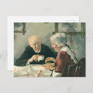 Carte Postale Clergé vintage, café ou thé avec prêtre