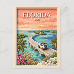 Carte Postale Clés de Floride USA Voyage Vintage Road Trip Tropi
