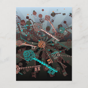 Carte Postale Clés de steampunk psychadellique, rayons, rétros f