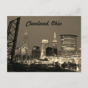 Carte Postale Cleveland Ohio ciel nocturne sépia