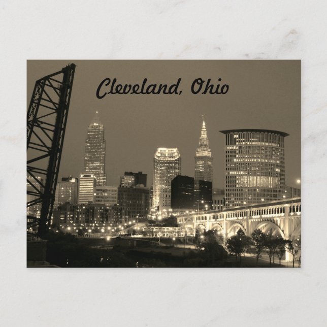 Carte Postale Cleveland Ohio ciel nocturne sépia (Devant)