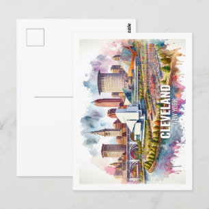 Carte Postale Cleveland Ohio Famous Travel Places aquarelle