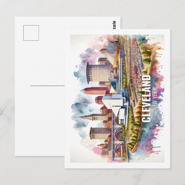 Carte Postale Cleveland Ohio Famous Travel Places aquarelle (Devant / Derrière)