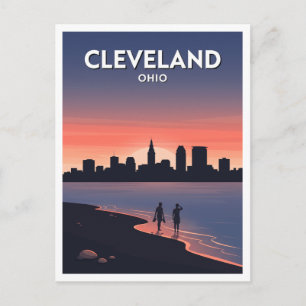 Carte Postale Cleveland panorama du centre-ville au coucher du s